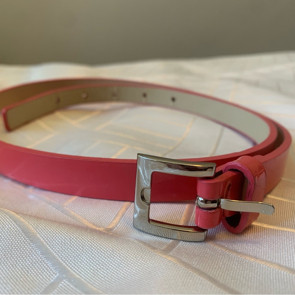 Hot pink Barbie bubblegum patent Leather Belt silver hardware small classic